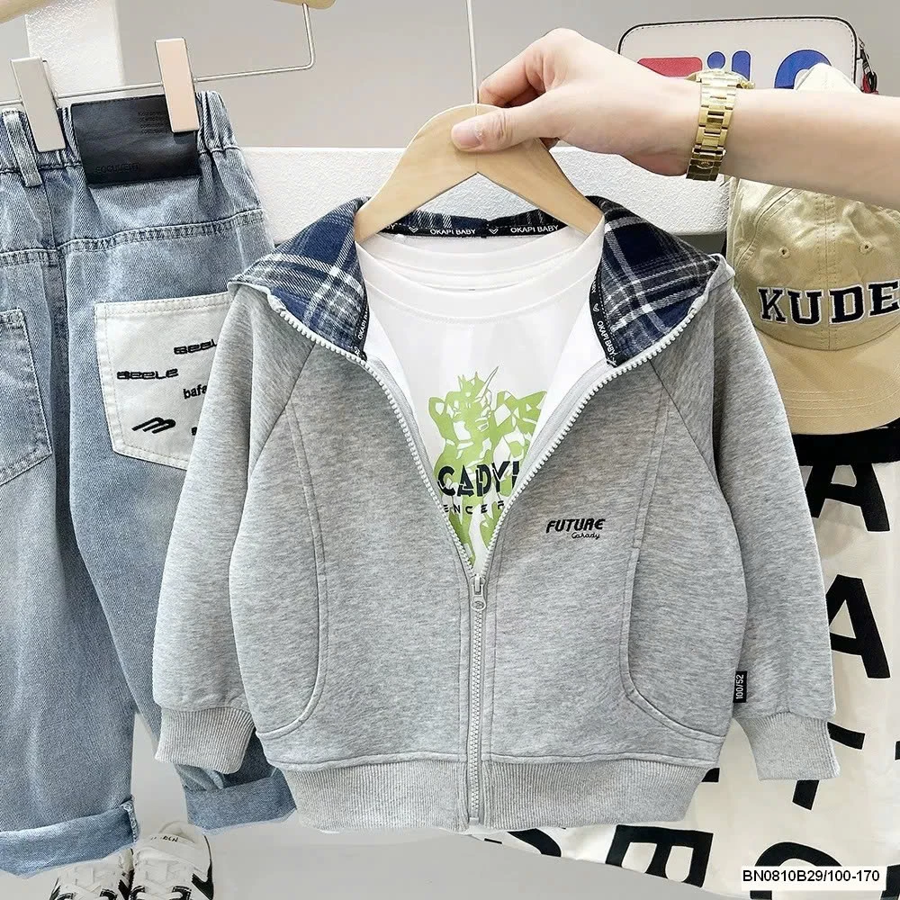 ÁO KHOÁC NỈ KÉO KHÓA LIỀN MŨ