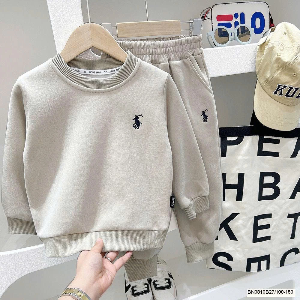 BỘ NỈ TRƠN MÀU THÊU LOGO NGỰA