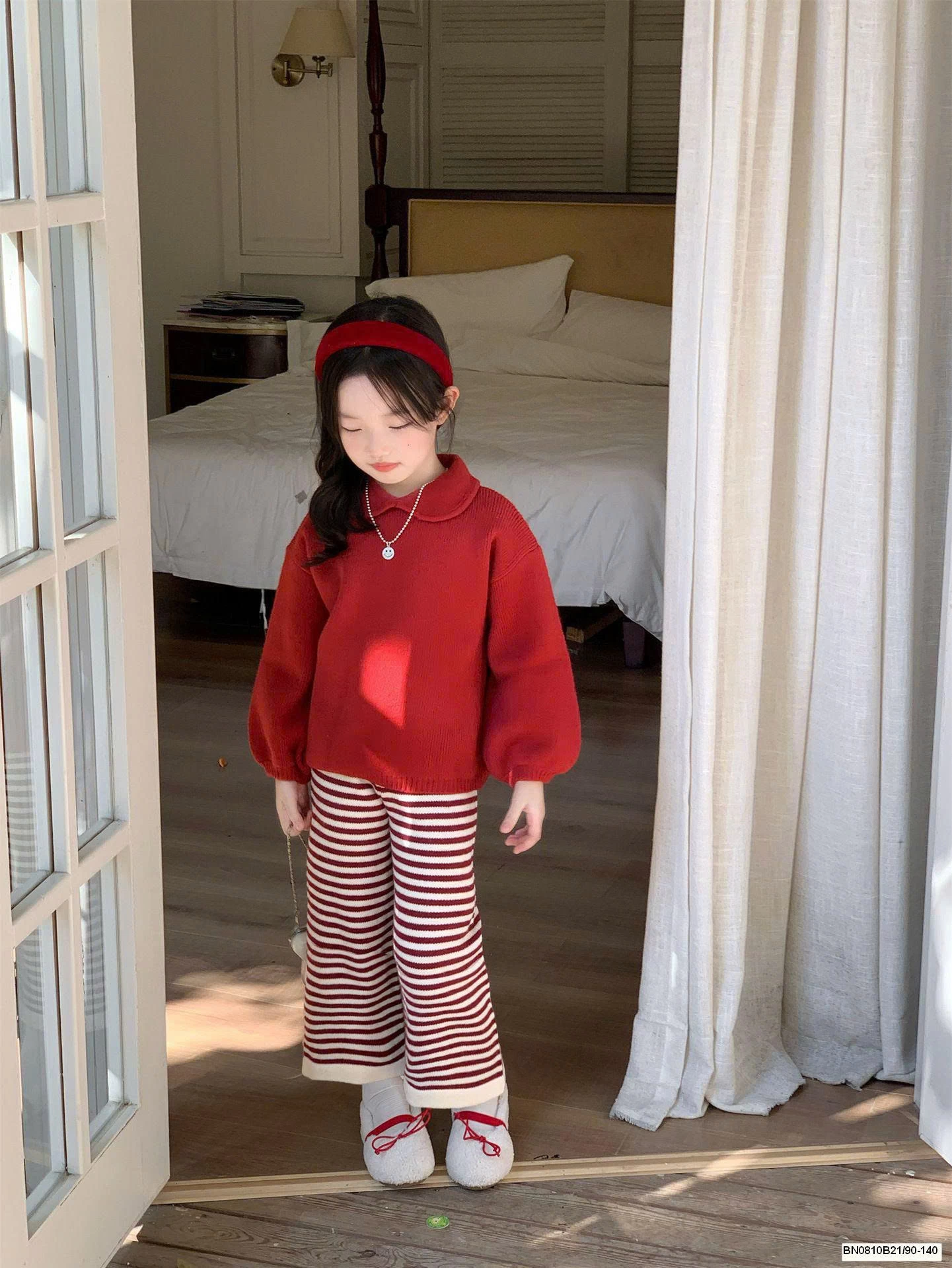 SET LEN ĐỎ MIX QUẦN KẺ NGANG