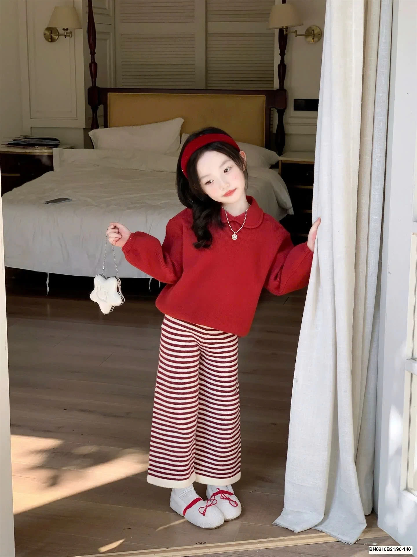 SET LEN ĐỎ MIX QUẦN KẺ NGANG