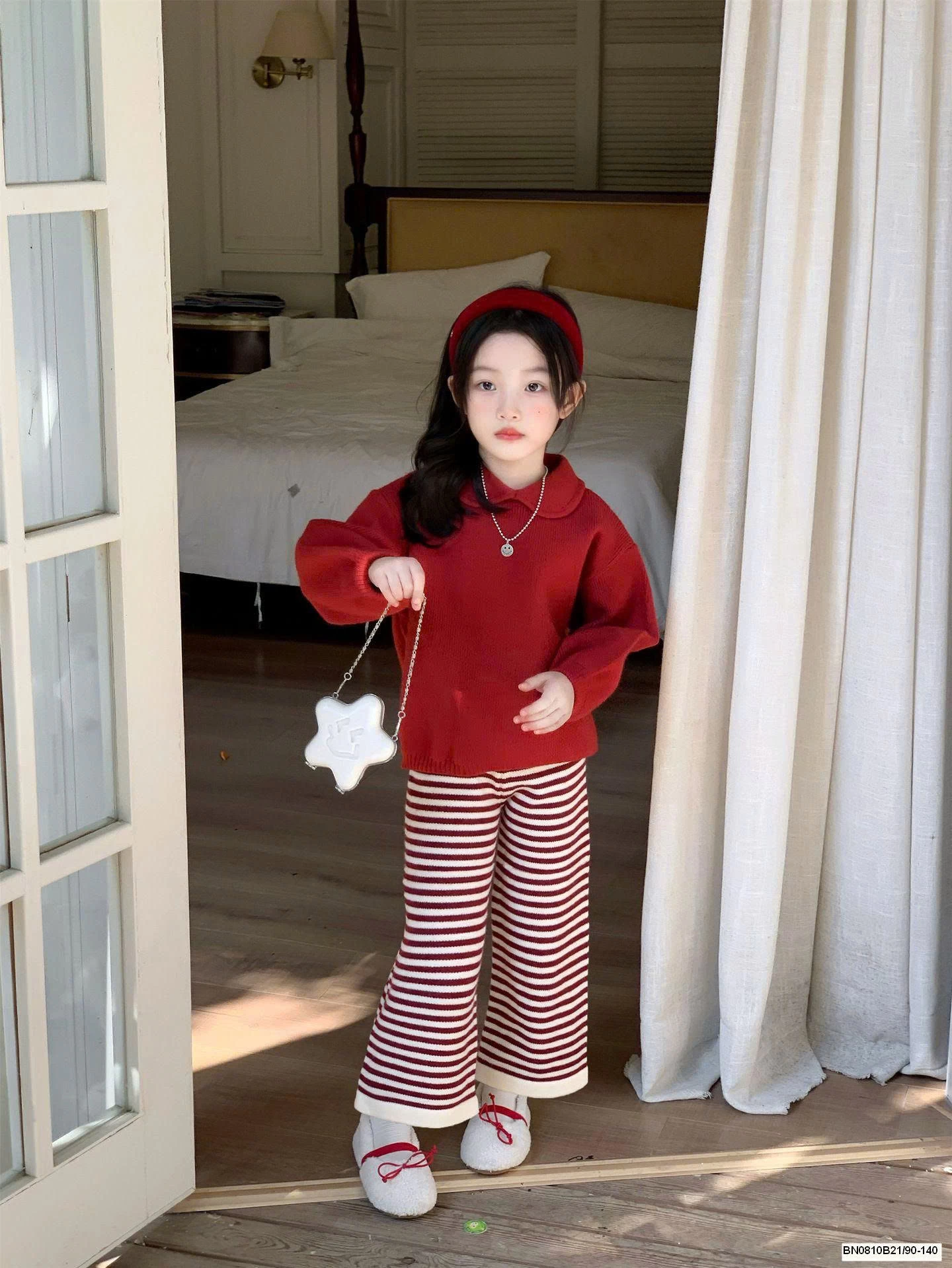 SET LEN ĐỎ MIX QUẦN KẺ NGANG