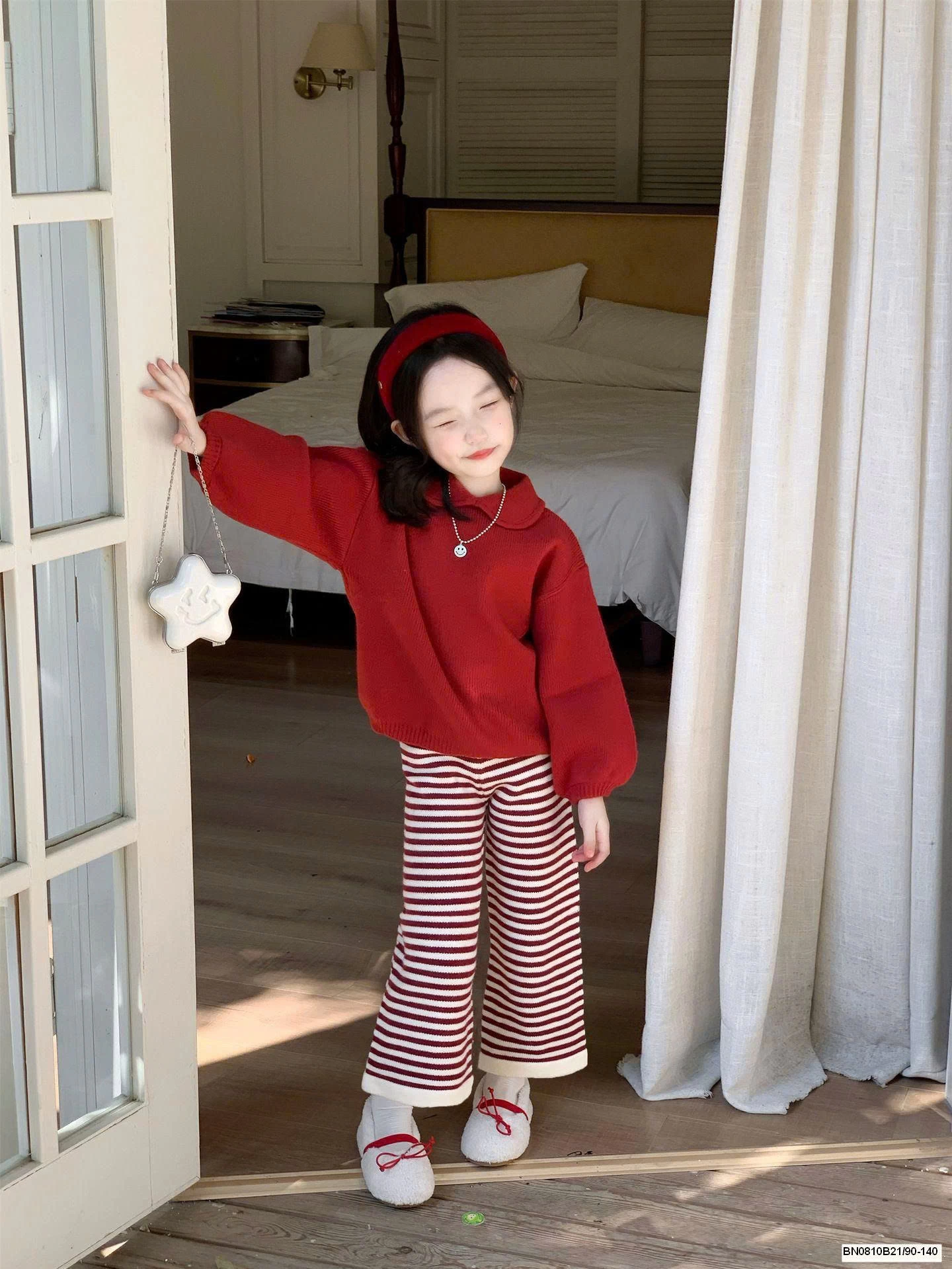 SET LEN ĐỎ MIX QUẦN KẺ NGANG