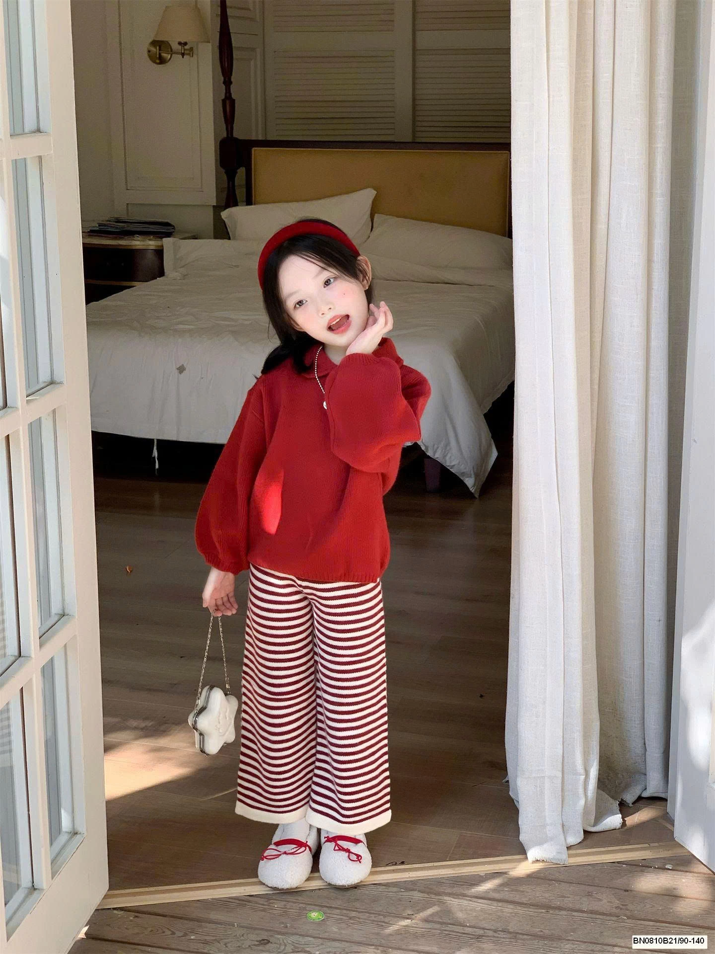 SET LEN ĐỎ MIX QUẦN KẺ NGANG