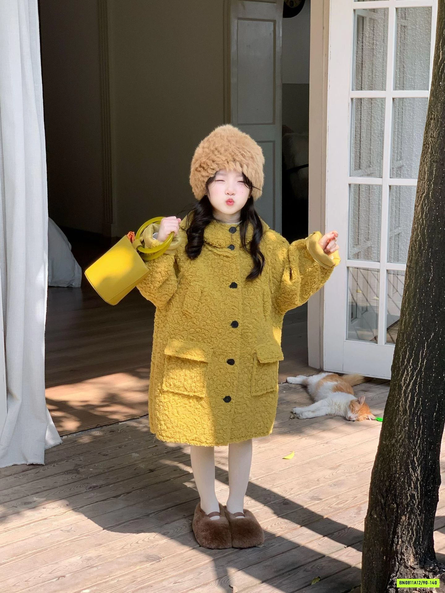 KHOÁC LÔNG CỪU DÁNG DÀI LIỀN MŨ