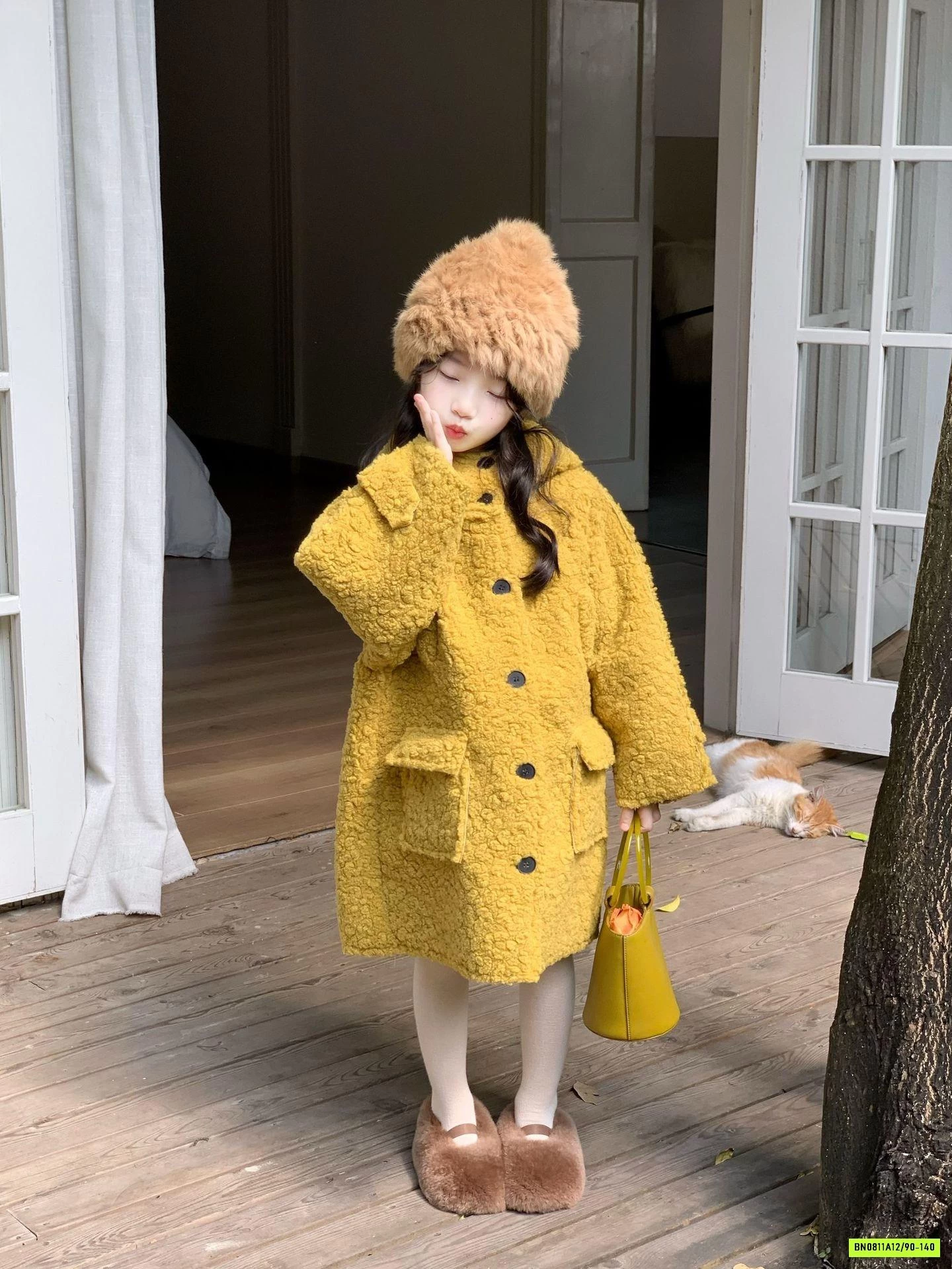 KHOÁC LÔNG CỪU DÁNG DÀI LIỀN MŨ