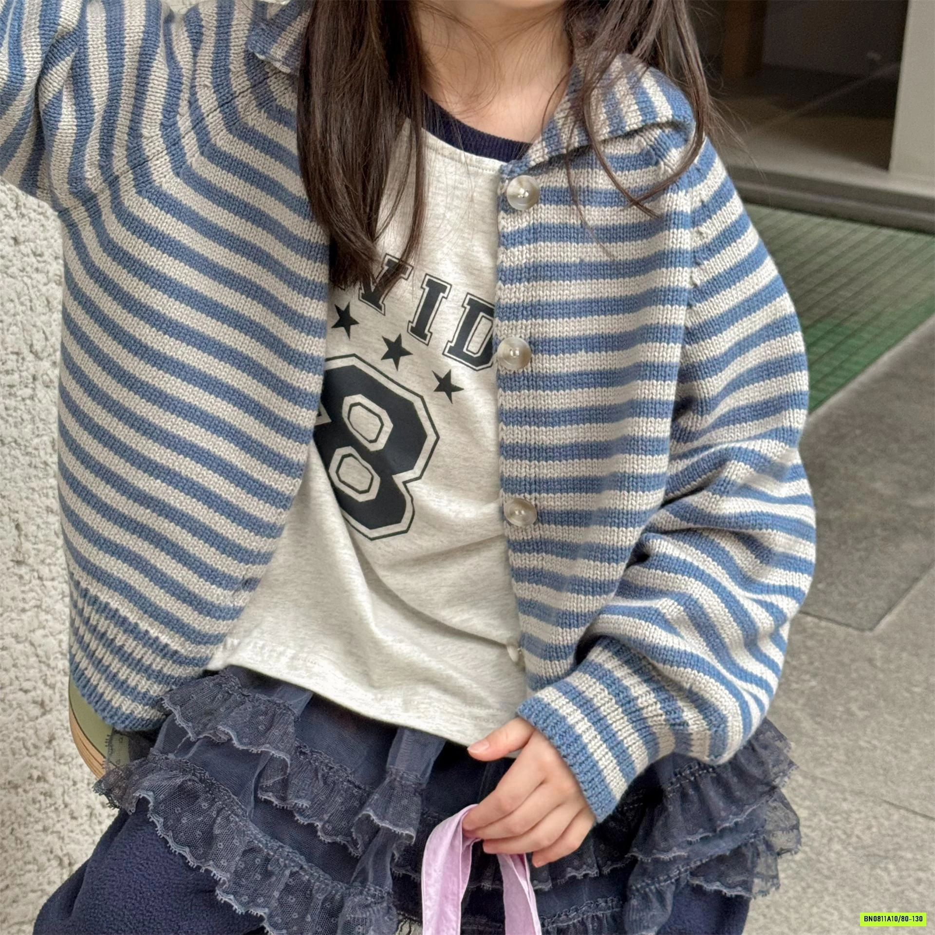 KHOÁC LEN DỆT KẺ NGANG ADBBY