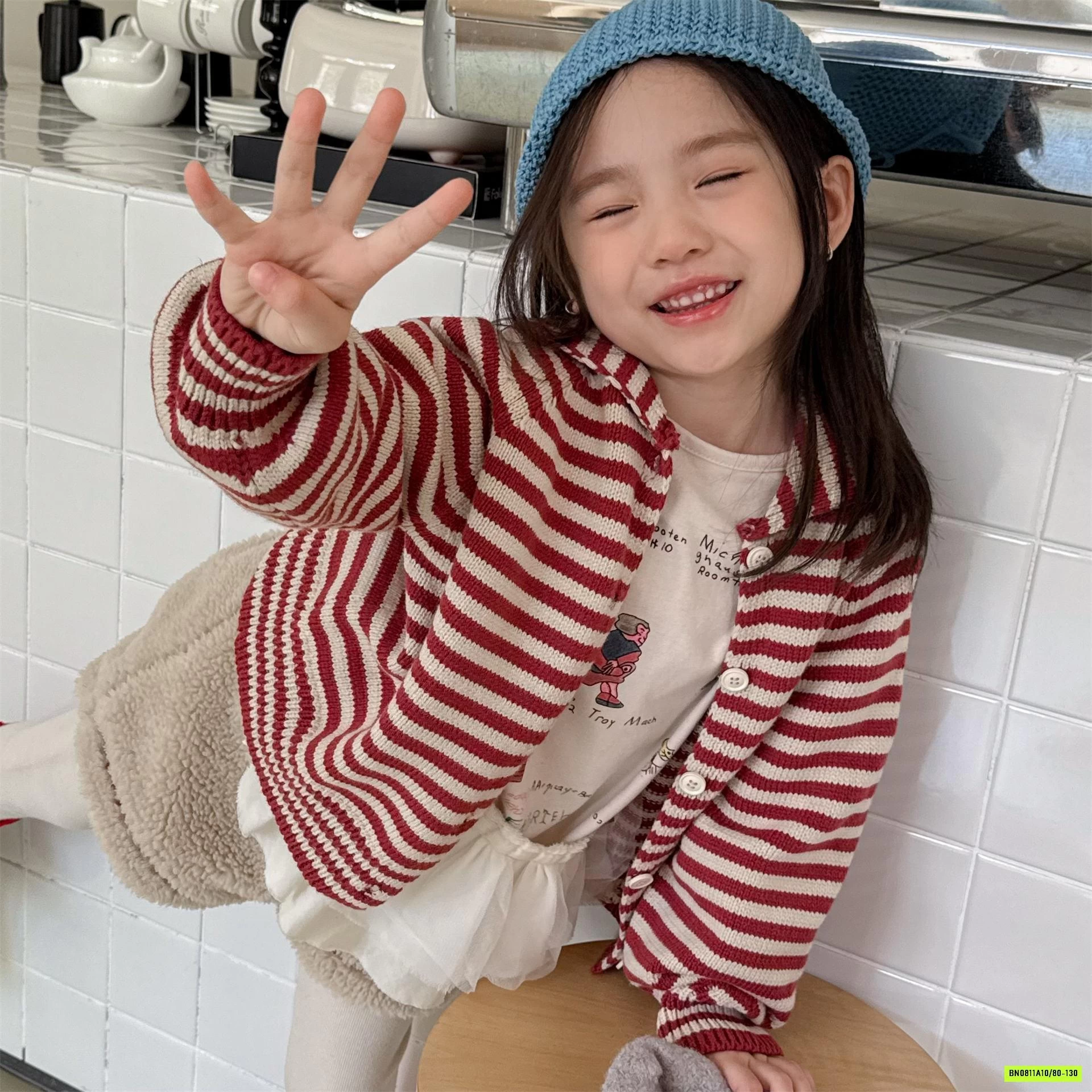 KHOÁC LEN DỆT KẺ NGANG ADBBY