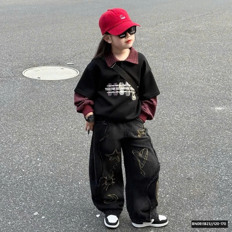 SÉT ÁO NỈ PHỐI CỔ MIX QUẦN JEAN ĐEN