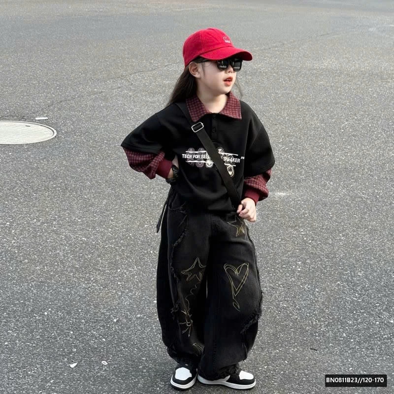 SÉT ÁO NỈ PHỐI CỔ MIX QUẦN JEAN ĐEN