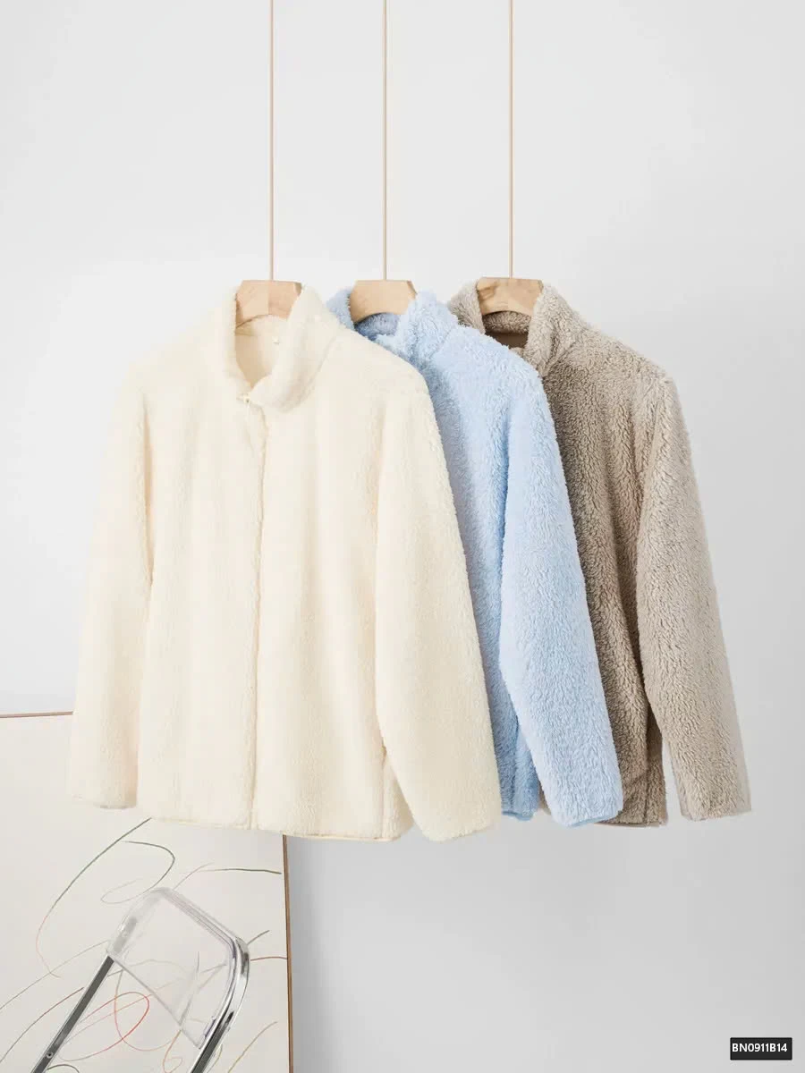 ÁO KHOÁC LÔNG TRƠN MÀU KÉO KHÓA NỮ