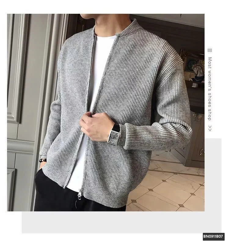 ÁO KHOÁC LEN GÂN TRƠN MÀU CỔ TRÒN