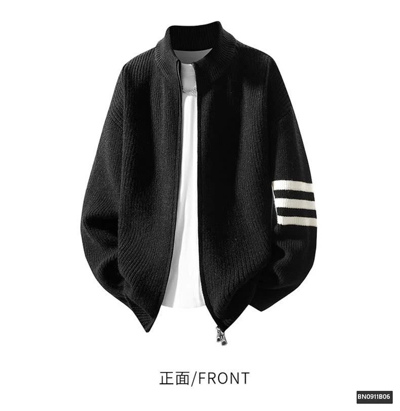 ÁO KHOÁC LEN NAM KÉO KHÓA KẺ TAY 3 SỌC