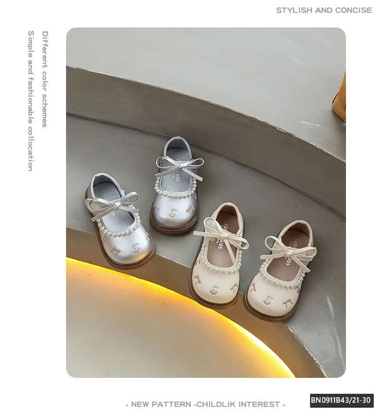 GIÀY DA PU THÊU NƠ ĐÍNH NGỌC