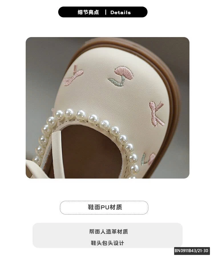 GIÀY DA PU THÊU NƠ ĐÍNH NGỌC