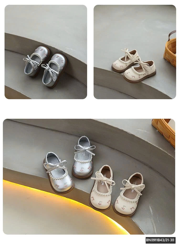 GIÀY DA PU THÊU NƠ ĐÍNH NGỌC