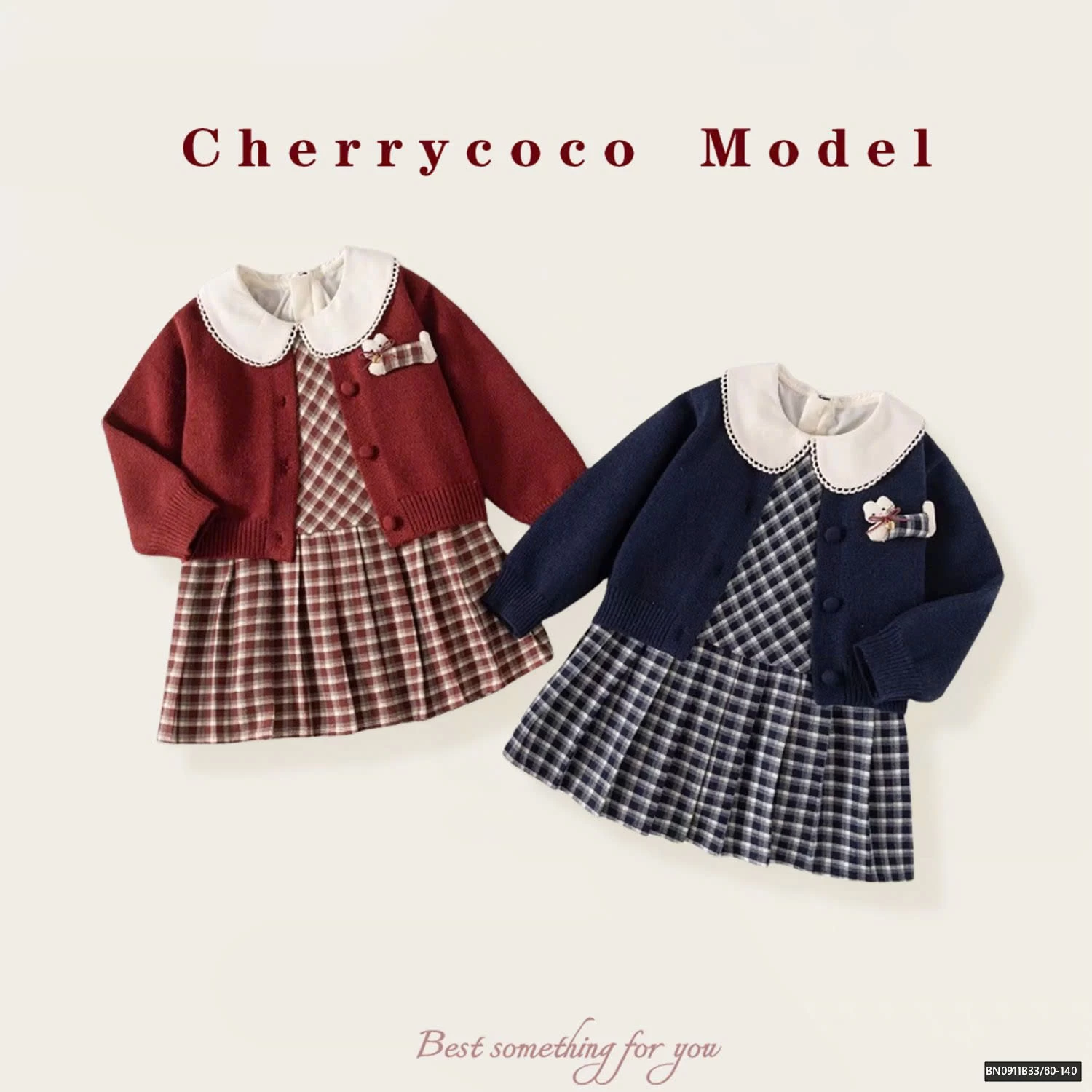SET ÁO LEN CÚN MIX ĐẦM CARO CHERRYCOCO