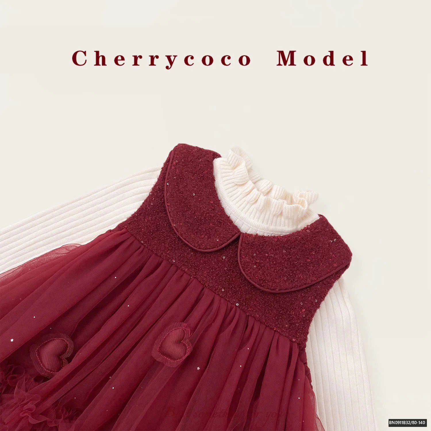 SET ÁO LEN GIỮ NHIỆT MIX ĐẦM VOAN GẮN TRÁI TIM  CHERRYCOCO