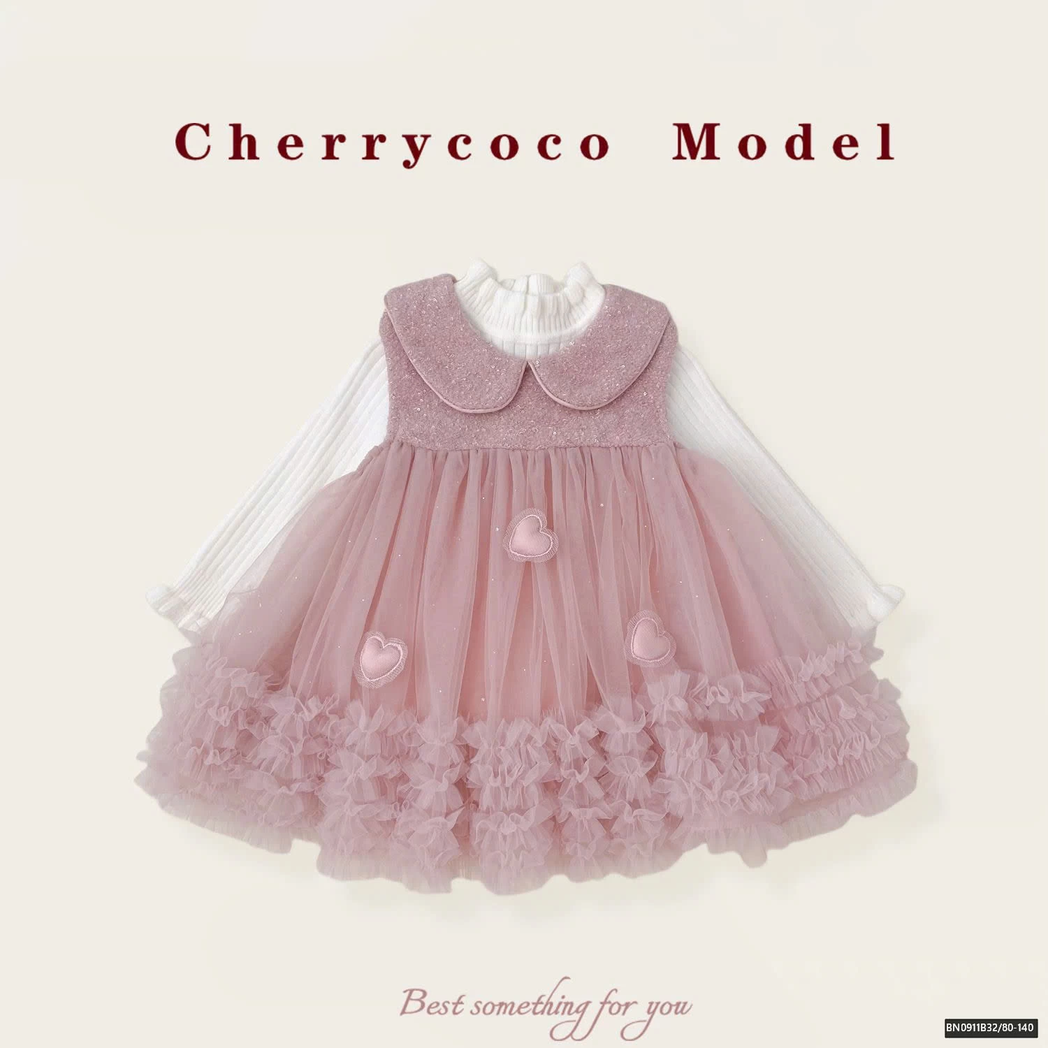 SET ÁO LEN GIỮ NHIỆT MIX ĐẦM VOAN GẮN TRÁI TIM  CHERRYCOCO