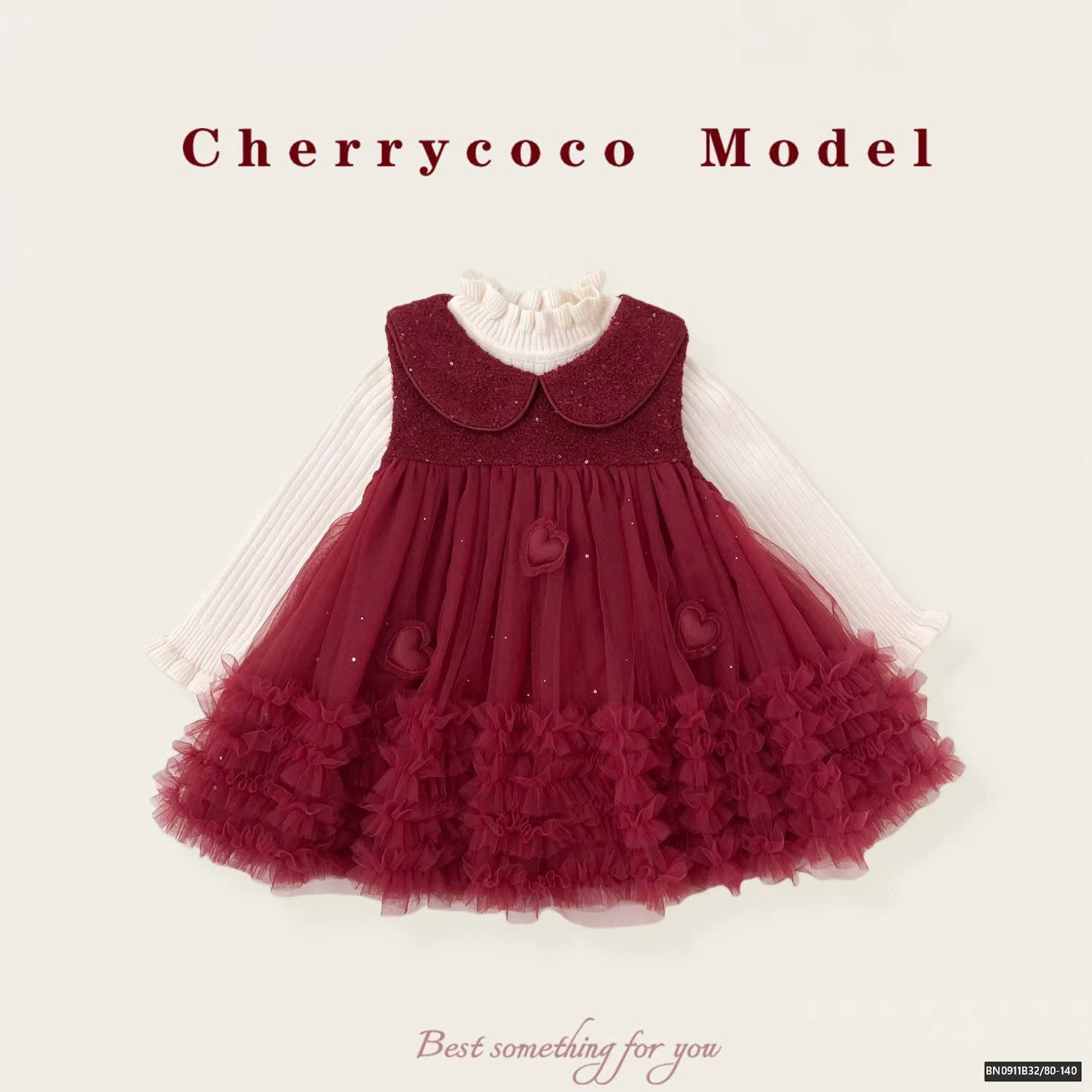 SET ÁO LEN GIỮ NHIỆT MIX ĐẦM VOAN GẮN TRÁI TIM  CHERRYCOCO