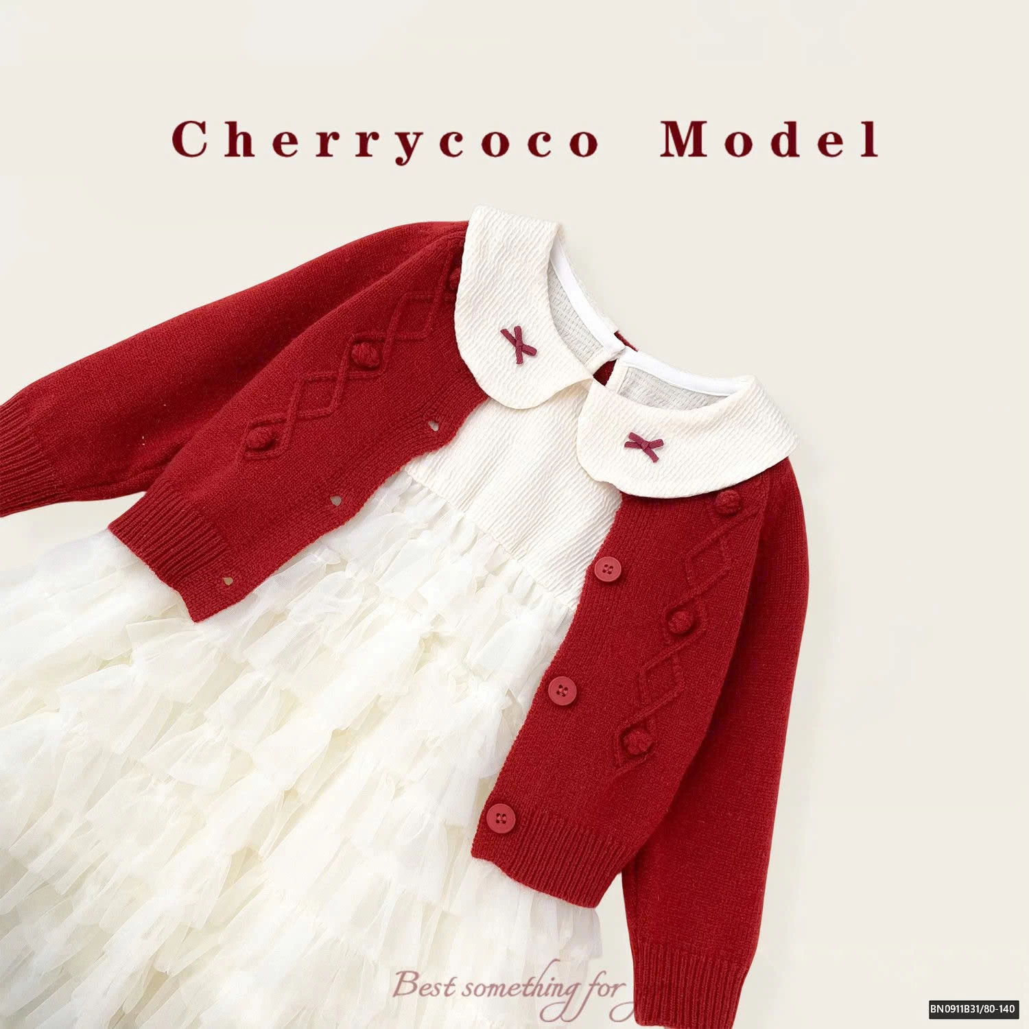 SET ÁO KHOÁC LEN MIX ĐẦM VOAN TẦNG CHERRYCOCO