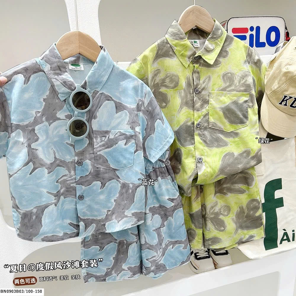 SÉT SƠ MI CỘC TAY HOA LÁ ĐI BIỂN