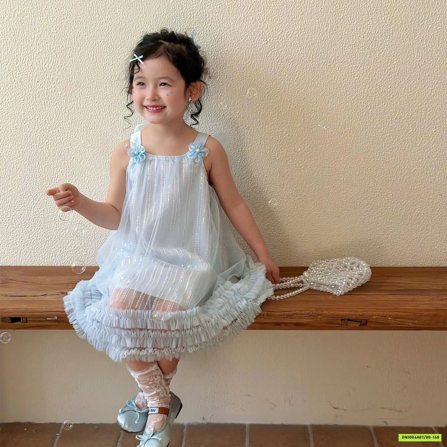 ĐẦM VOAN XANH 2 DÂY CÁNH BƯỚM