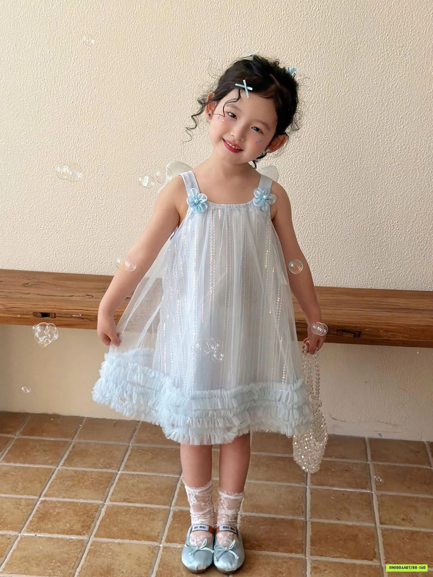 ĐẦM VOAN XANH 2 DÂY CÁNH BƯỚM