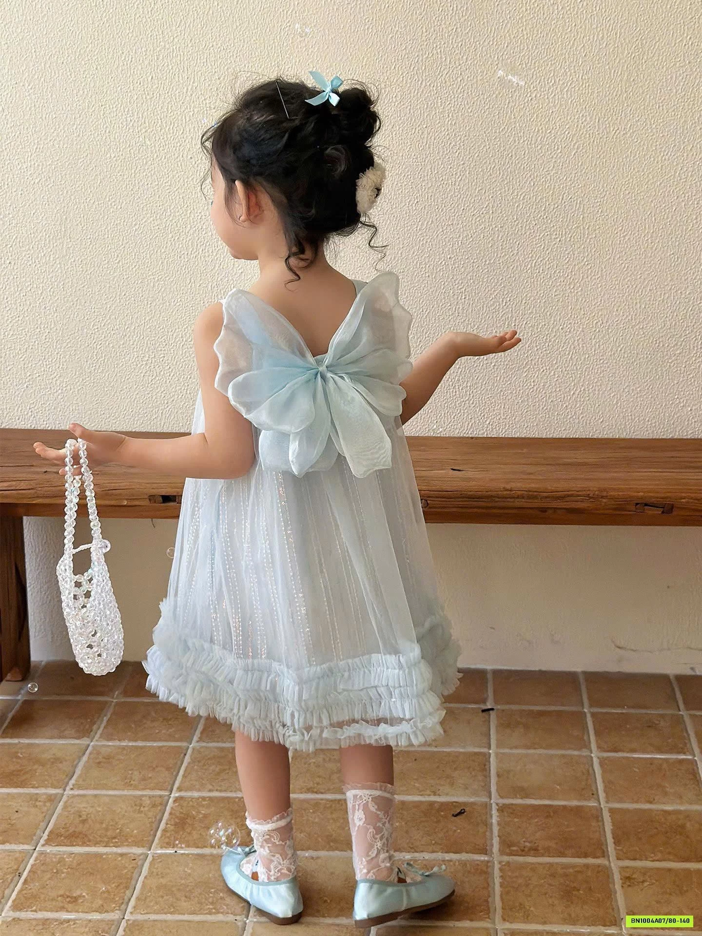 ĐẦM VOAN XANH 2 DÂY CÁNH BƯỚM