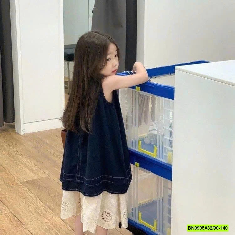 ĐẦM JEANS CỔ YẾM MIX CV REN