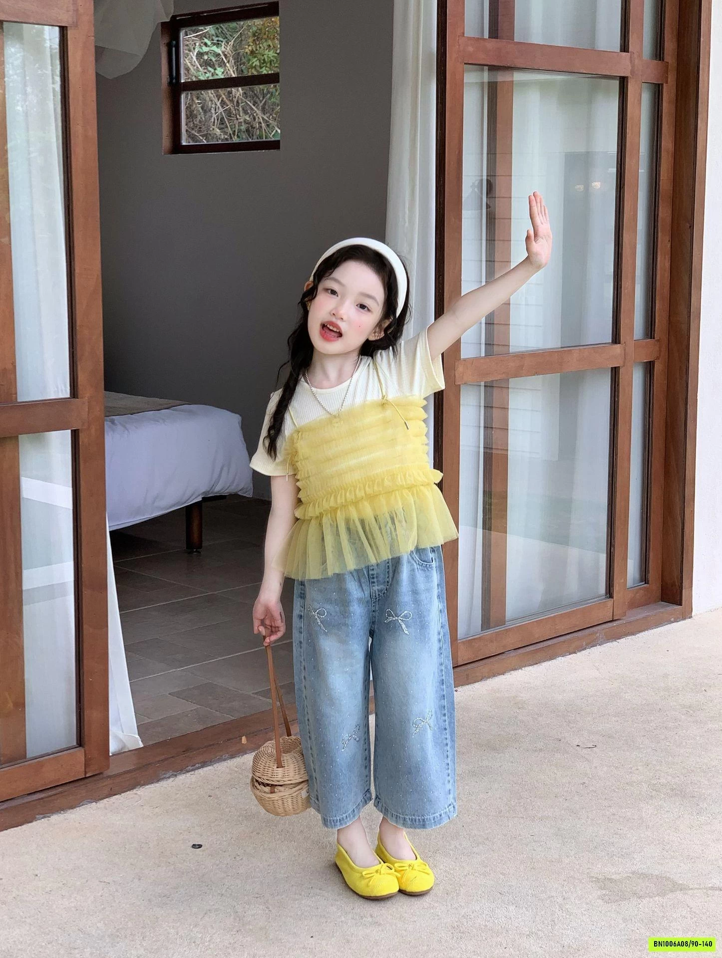 SÉT ÁO PHỐI VOAN MIX JEANS SUÔNG