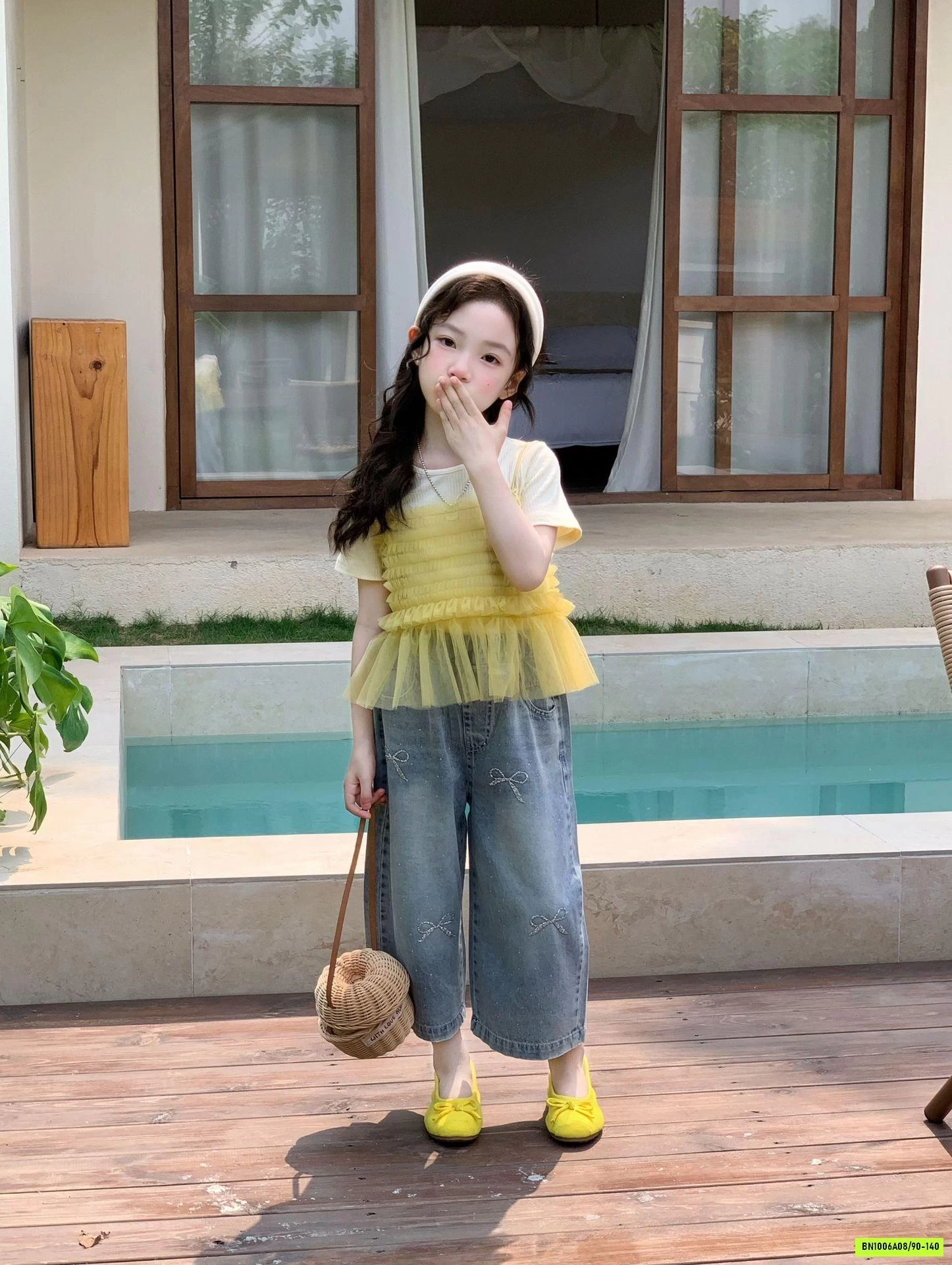 SÉT ÁO PHỐI VOAN MIX JEANS SUÔNG