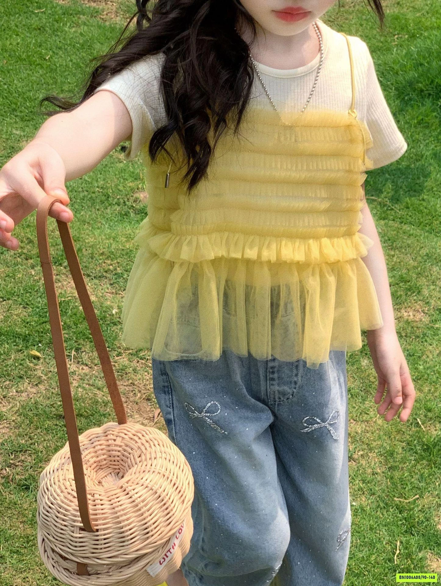SÉT ÁO PHỐI VOAN MIX JEANS SUÔNG