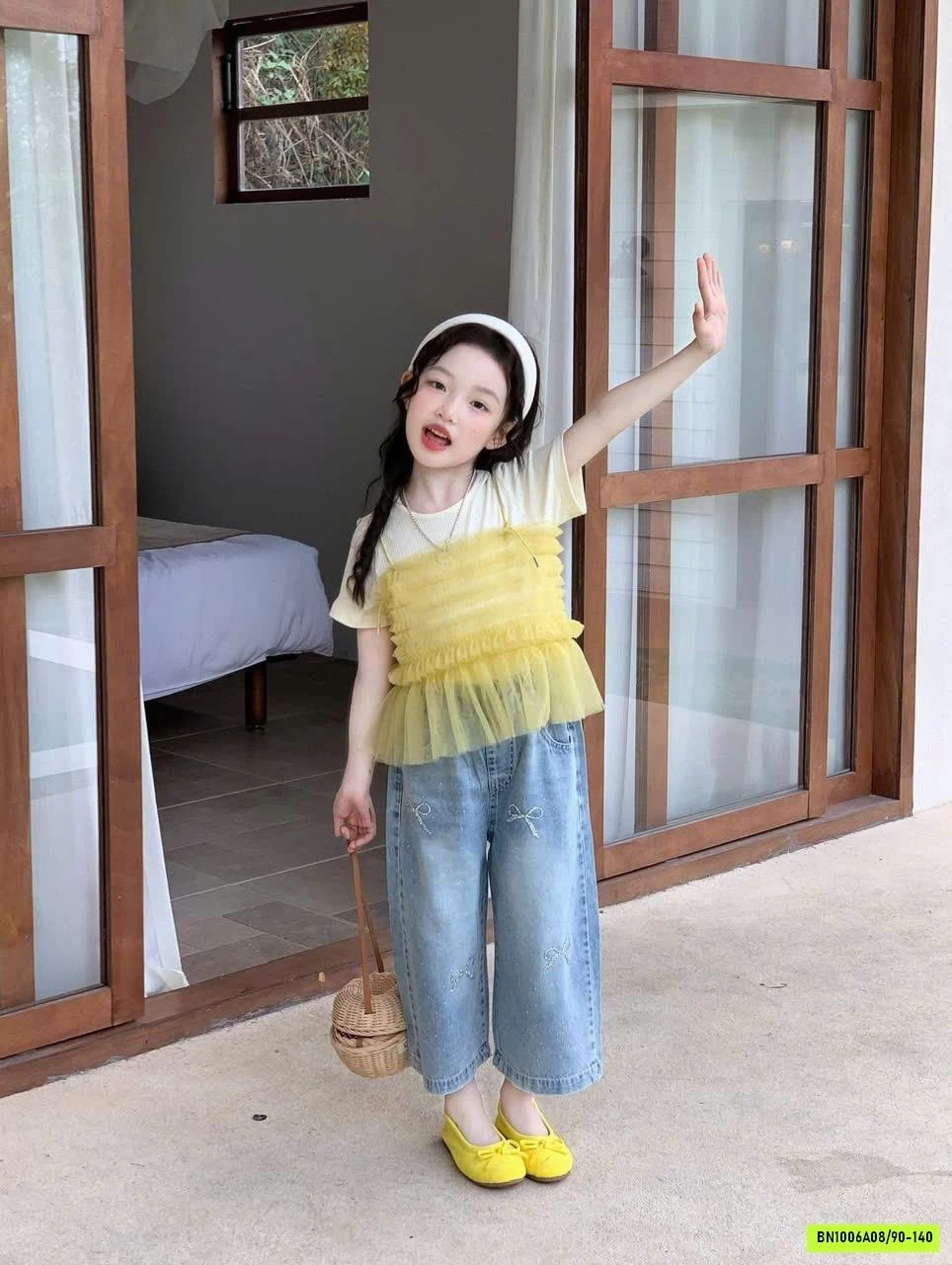 SÉT ÁO PHỐI VOAN MIX JEANS SUÔNG