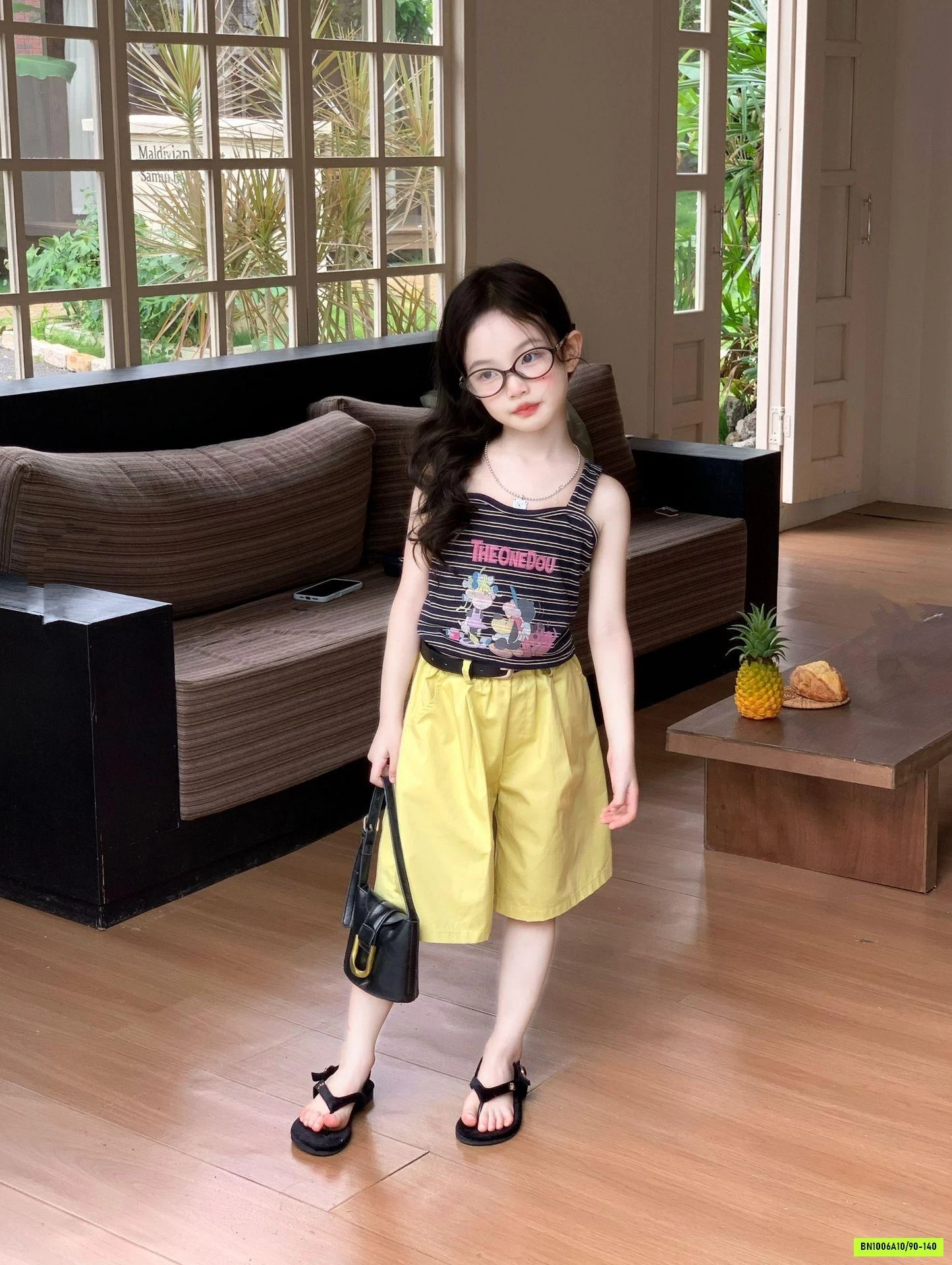 ÁO 2 DÂY KẺ MIX QUẦN LỬNG VÀNG