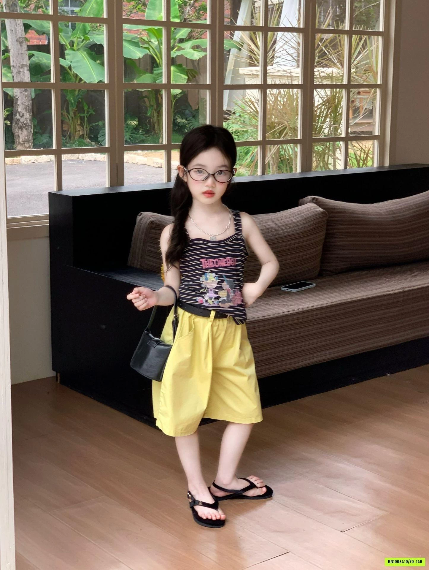 ÁO 2 DÂY KẺ MIX QUẦN LỬNG VÀNG
