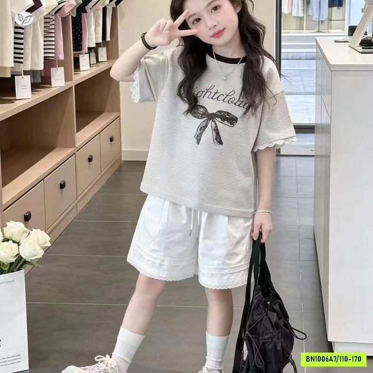 SÉT ÁO KẺ NƠ MIX SHORT TRẮNG
