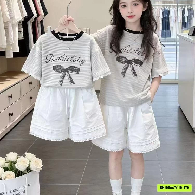 SÉT ÁO KẺ NƠ MIX SHORT TRẮNG