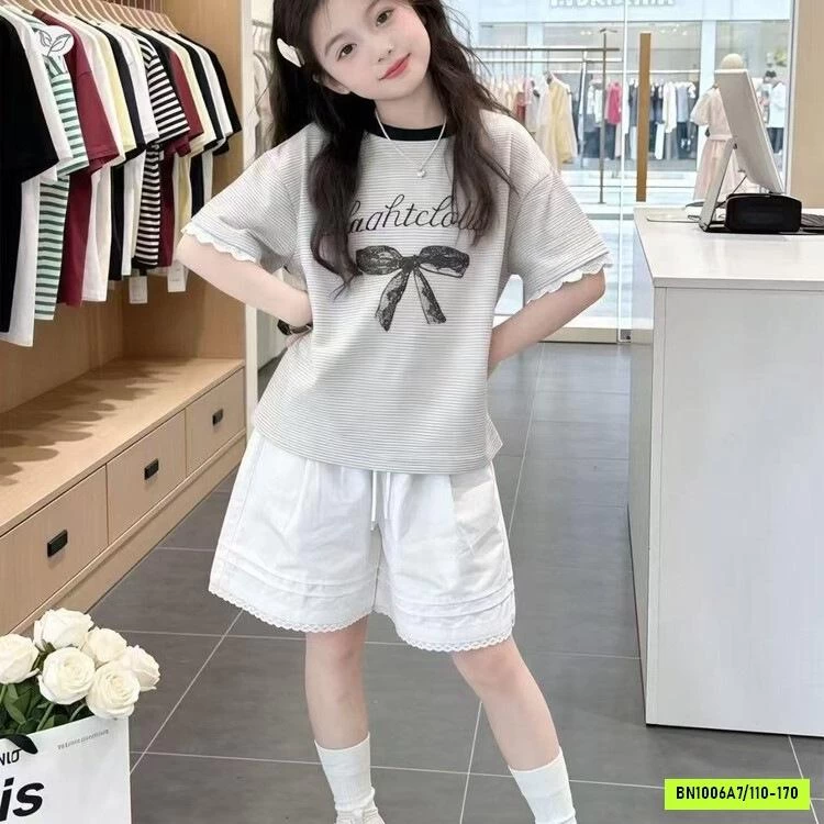 SÉT ÁO KẺ NƠ MIX SHORT TRẮNG