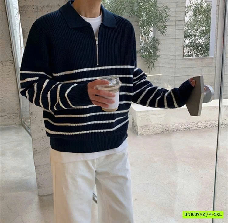 ÁO LEN KHÓA CỔ KẺ NGANG NAM