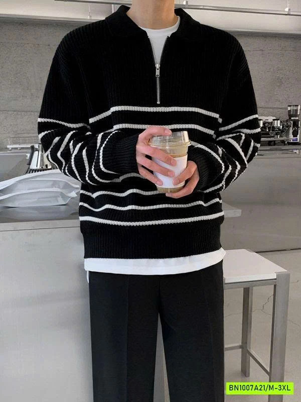 ÁO LEN KHÓA CỔ KẺ NGANG NAM