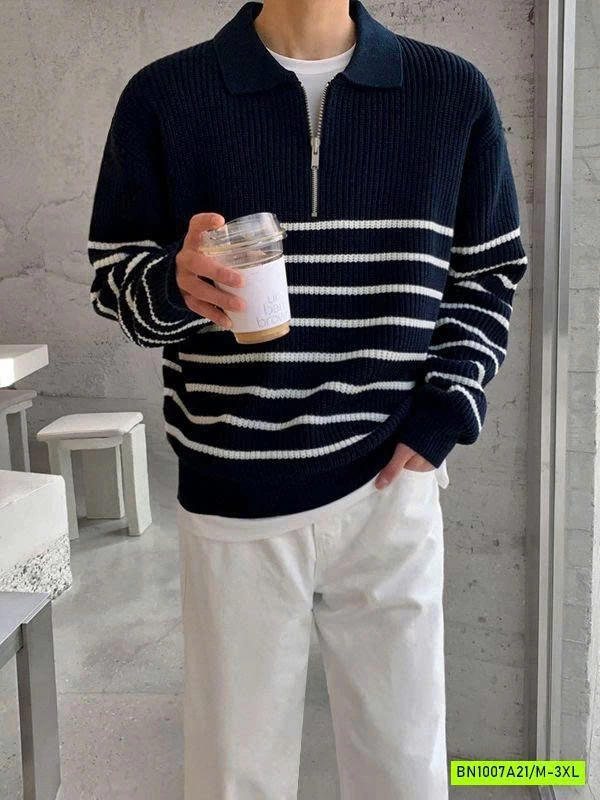 ÁO LEN KHÓA CỔ KẺ NGANG NAM