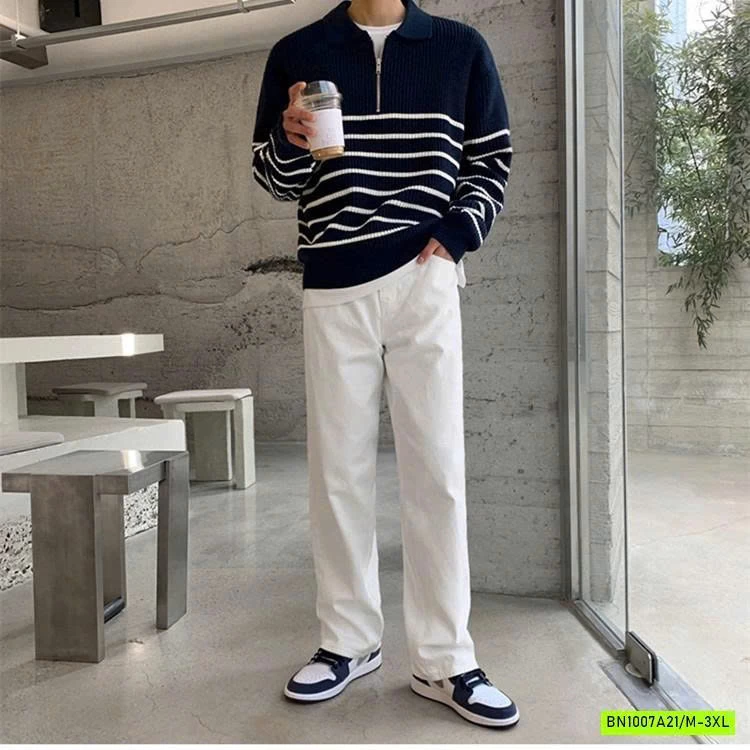 ÁO LEN KHÓA CỔ KẺ NGANG NAM