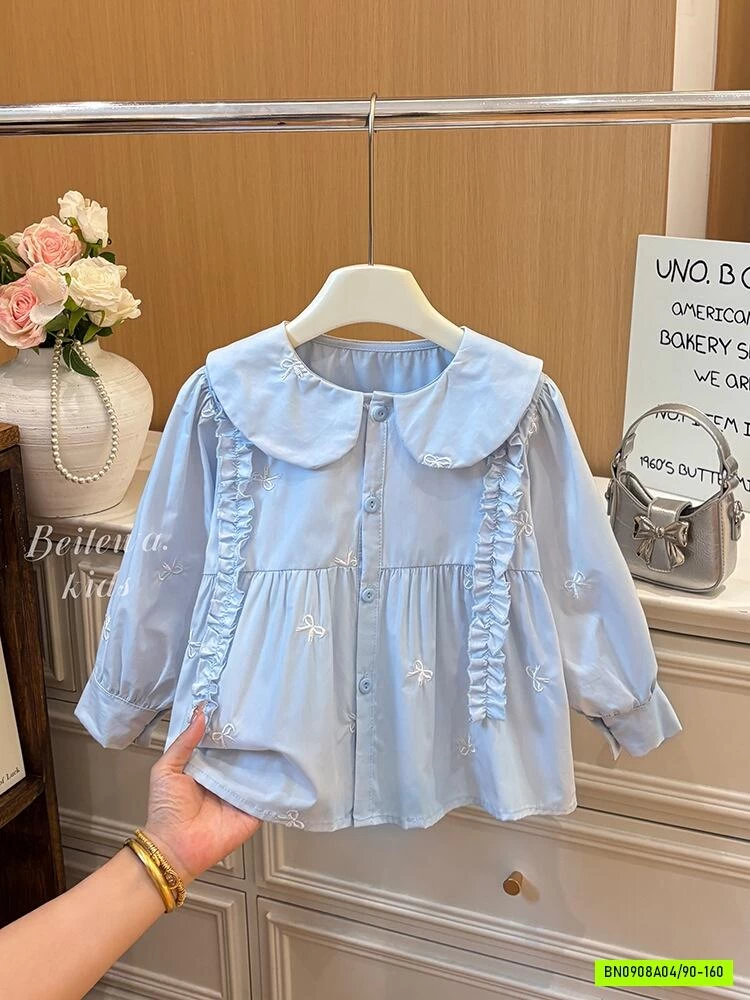 SƠ MI XANH CỔ SEN NHÚN BÈO