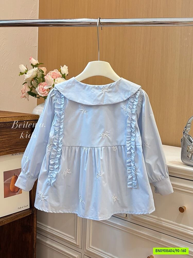 SƠ MI XANH CỔ SEN NHÚN BÈO