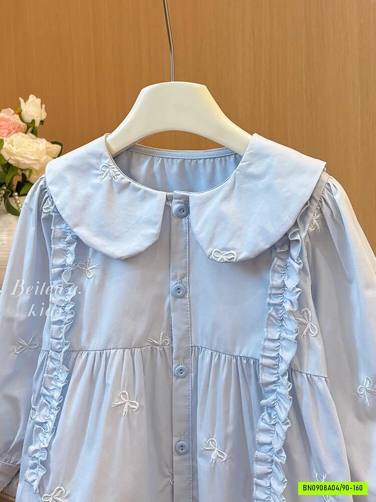 SƠ MI XANH CỔ SEN NHÚN BÈO