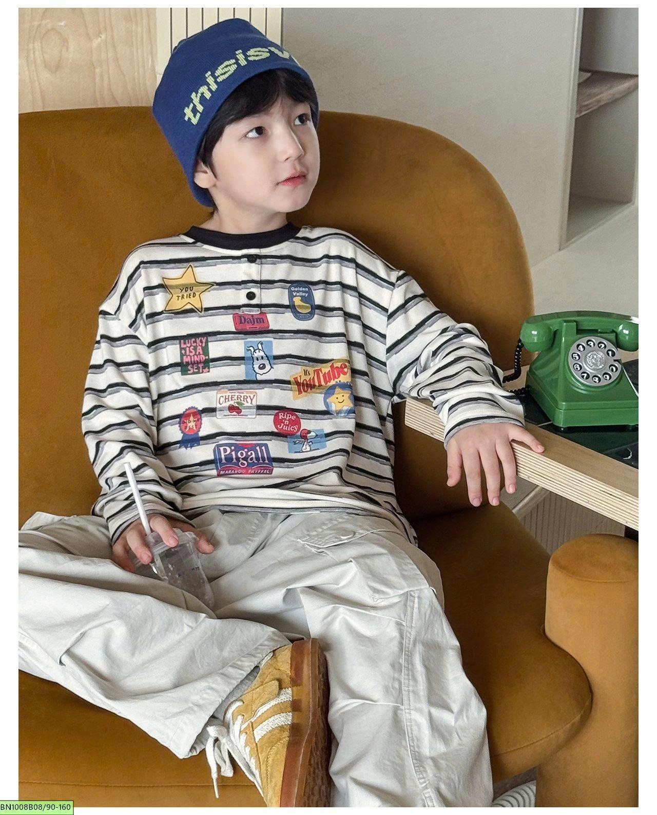 ÁO THUN KẺ NGANG IN HÌNH AOAOKIDS AQ6076