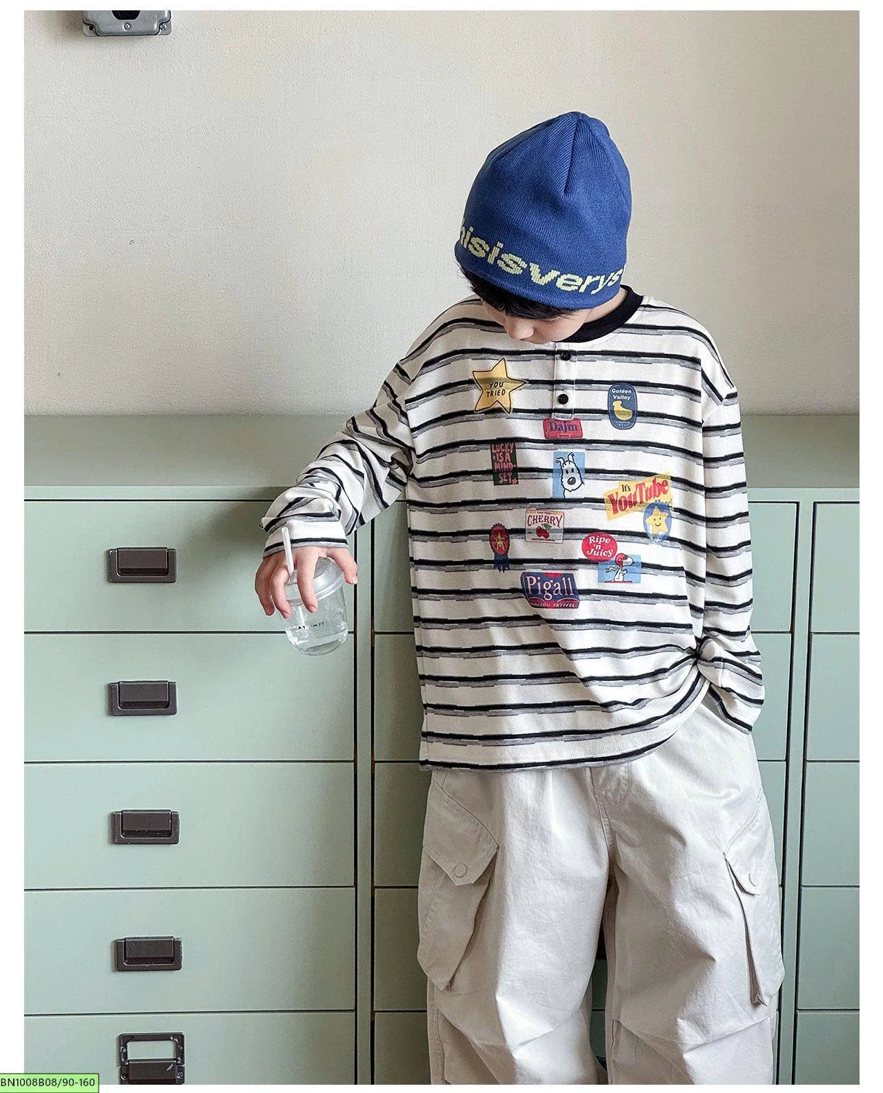 ÁO THUN KẺ NGANG IN HÌNH AOAOKIDS AQ6076