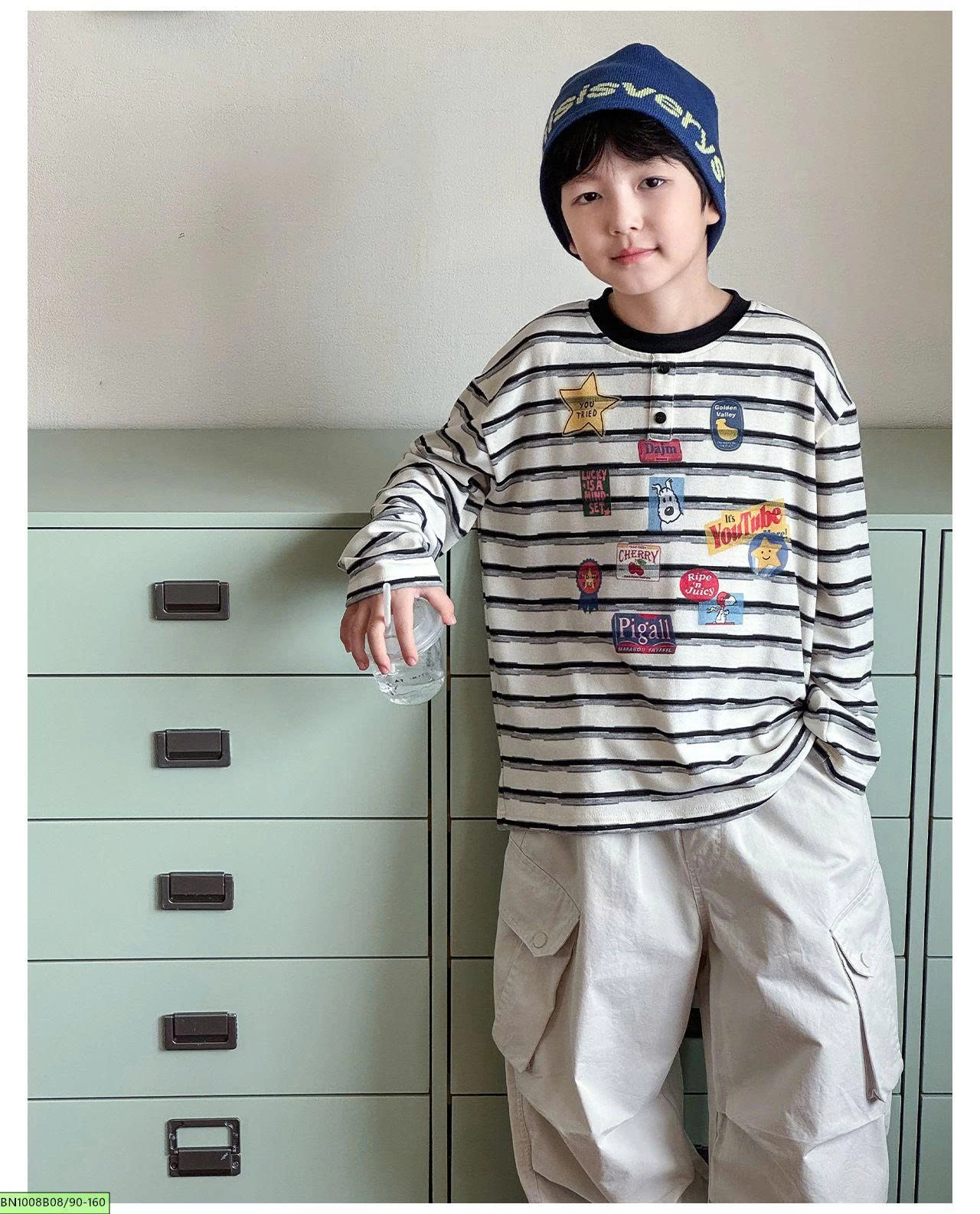 ÁO THUN KẺ NGANG IN HÌNH AOAOKIDS AQ6076