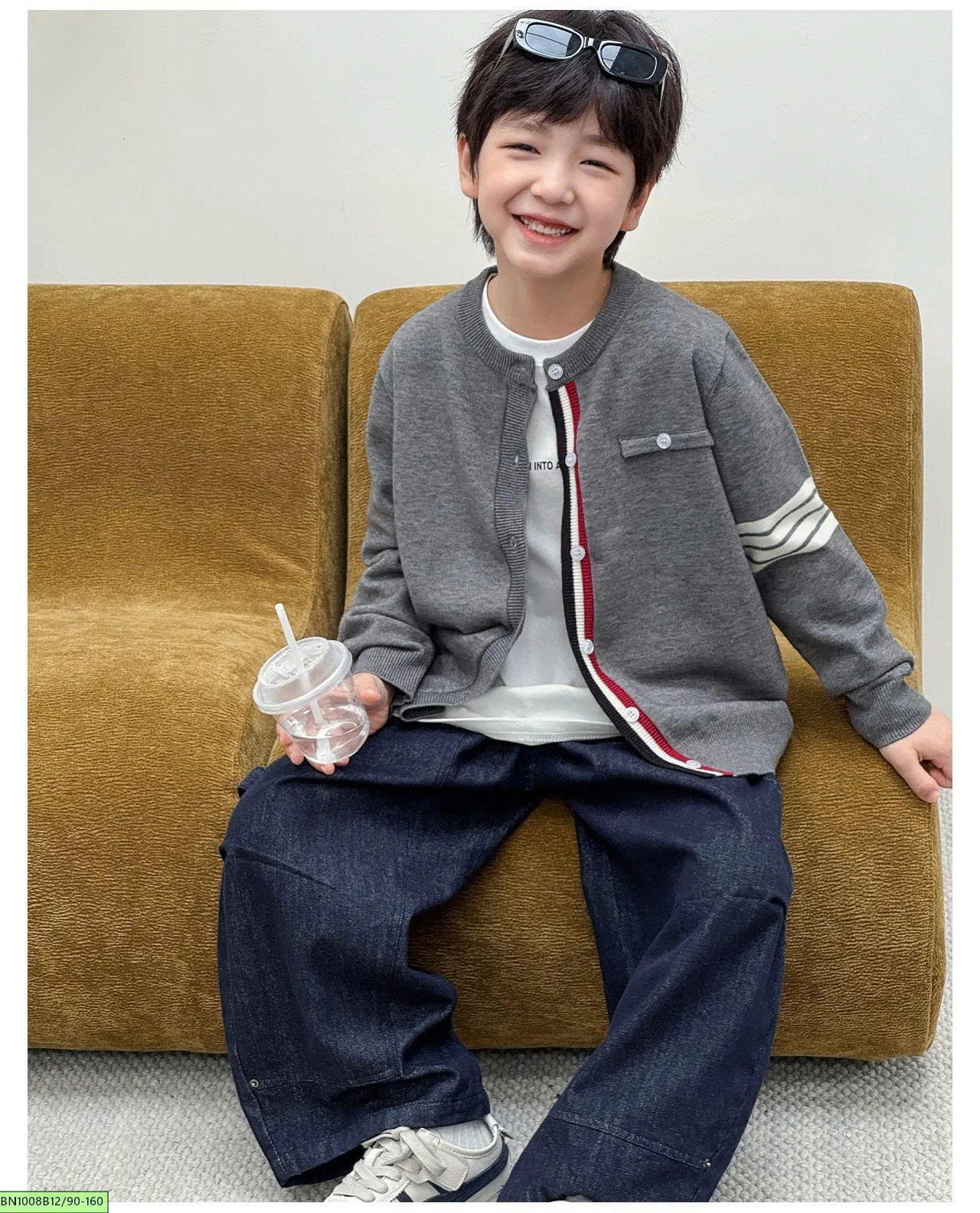 ÁO CARDIGAN LEN TAY SỌC  AOAOKIDS AQ6015
