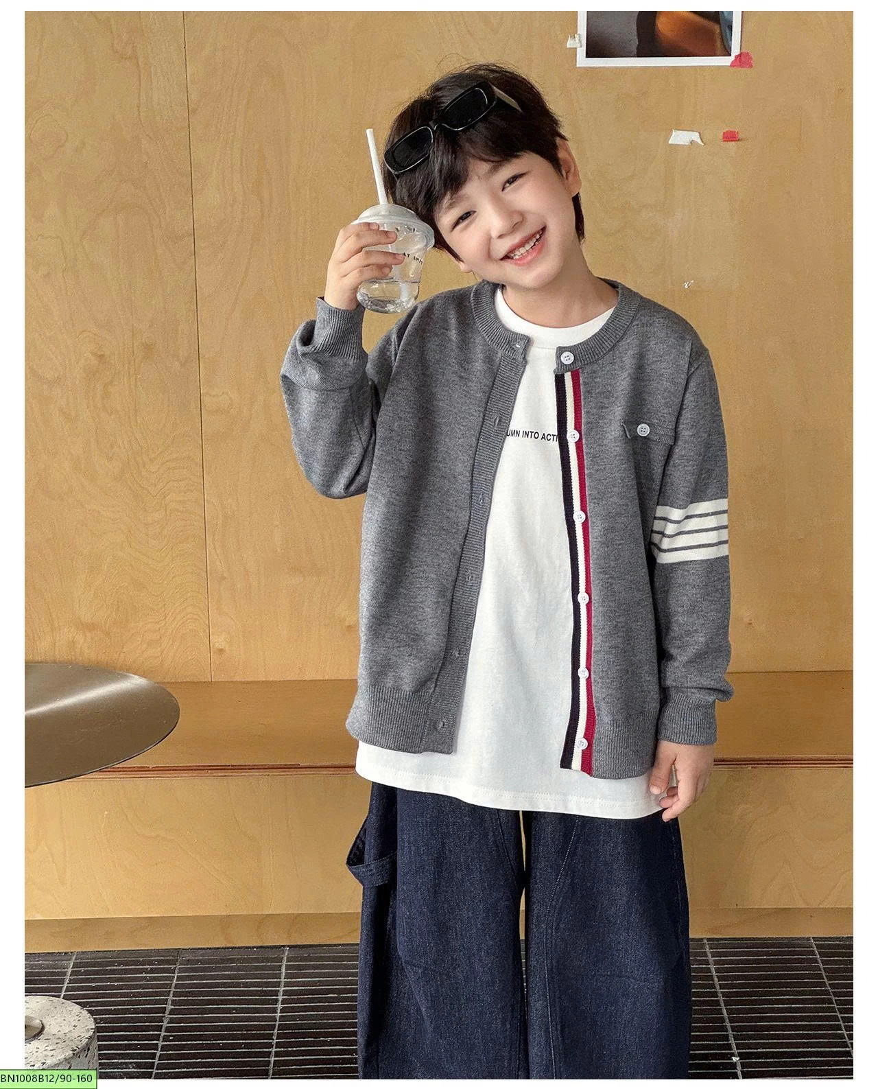 ÁO CARDIGAN LEN TAY SỌC  AOAOKIDS AQ6015